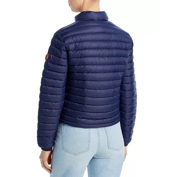 Save The Duck Women Large Neha Cropped Puffer Jacket Blue Ultra Lightweight Coat - Picture 2 of 12